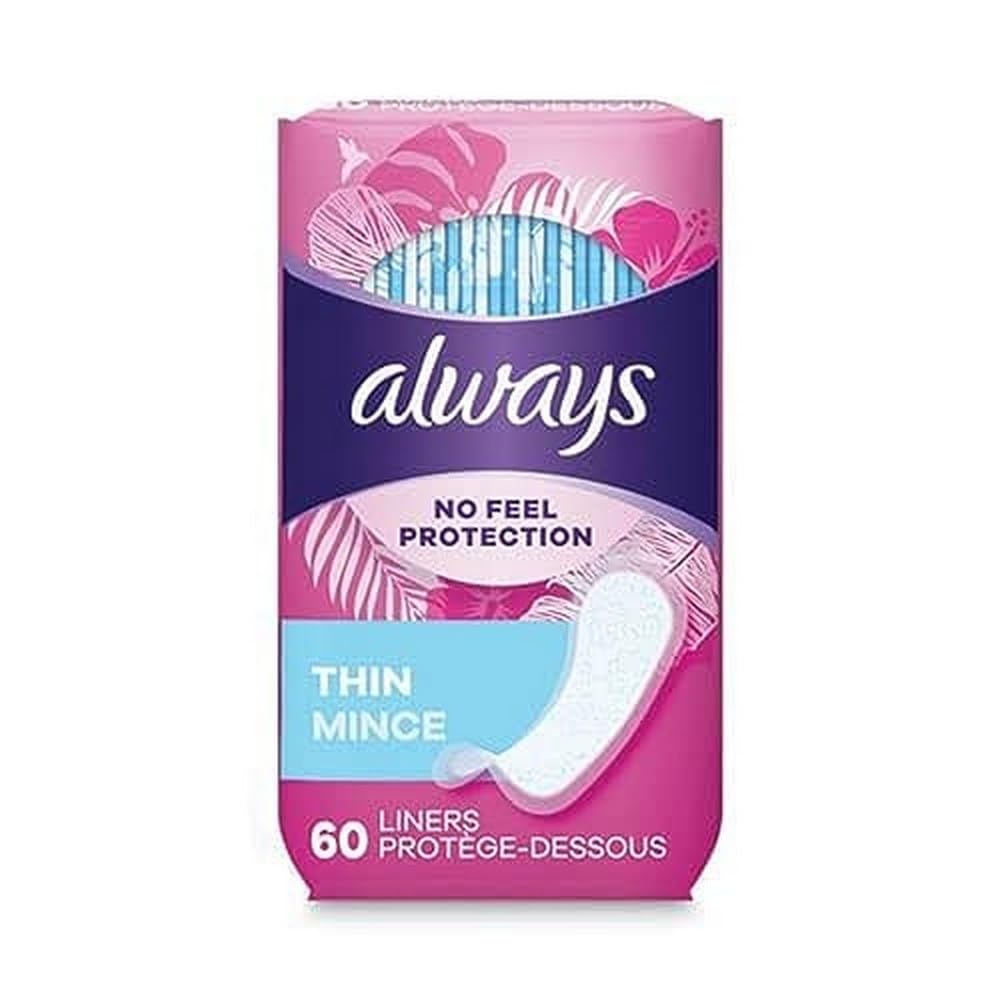 Always Incredibly Thin Liners Wrapped Unscented 60 Count (Pack of 4)