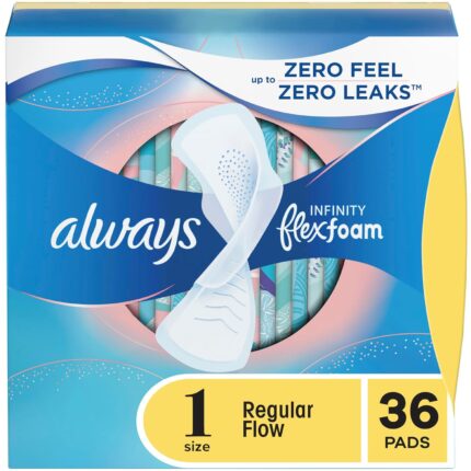 Always Infinity Pads With Wings, Regular Absorbency , 36 count , Pack of 2
