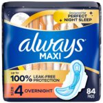 Always Maxi Overnight Pads with Wings, Size 4, Overnight, Unscented, 84 CT