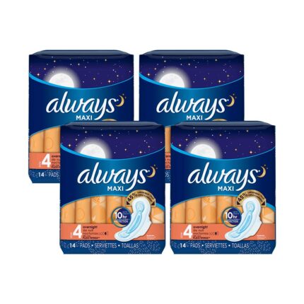 Always Maxi Unscented Pads with Wings, Overnight, 14 Count (Pack of 4)