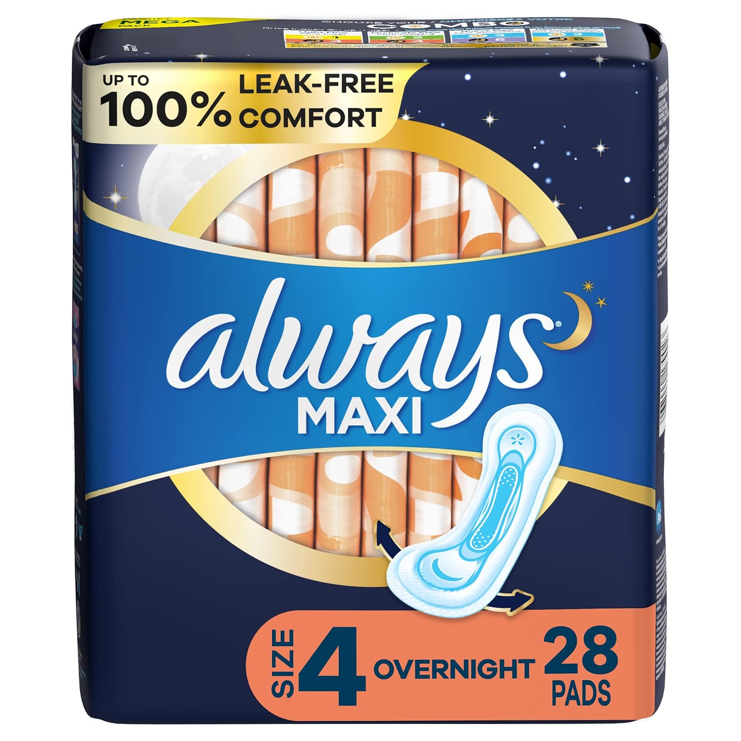 Always Maxi Unscented Pads without Wings, Overnight, 28 Count (Pack of 3)