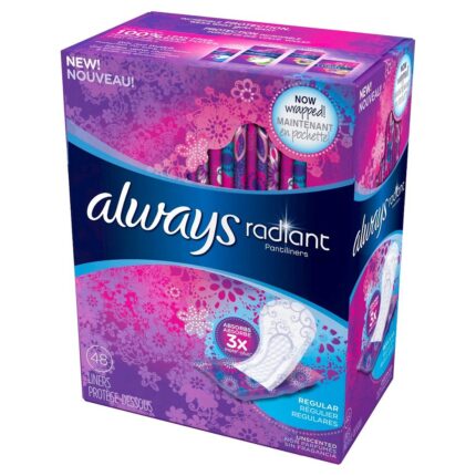 Always Radiant Pantiliners Regular Unscented 48 Count
