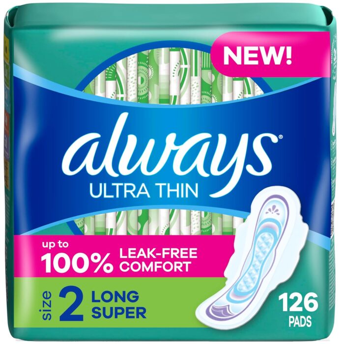 Always Ultra Thin, Size 2, Super Pads With Wings, Unscented, 42 Count (Pack of 3)