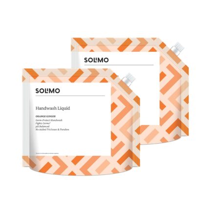 Amazon Brand - Solimo Handwash Liquid Refill Pouch | Orange Ginger | 3 Litre | 1500 ML X 2 | Antibacterial Germ-Protect | Advanced Disinfection Formula| pH Balanced