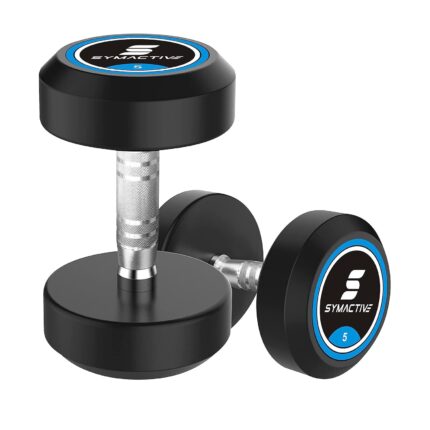 Amazon Brand - Symactive Rubber Coated 10 Kg Bouncer Dumbbells Set for Full Body Workout (Set of 2, 5 Kg), Multicolor