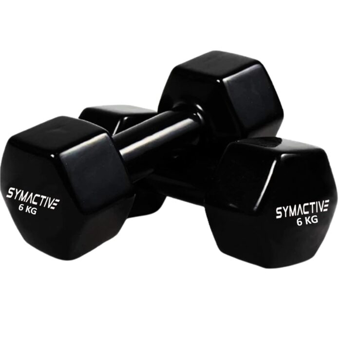Amazon Brand - Symactive Vinyl Coated Dumbbell For Gym Exercises, Set Of 2, 6 Kg, Black
