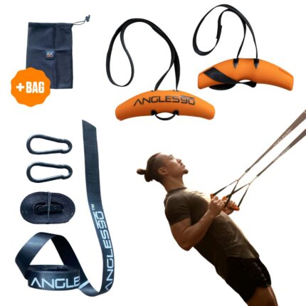 Angles 90 Sling Trainer - Compact All in One Suspension Trainer with the A90 Grip Handles for Door Pull-Ups - Barless Dips - Exercise Equipment - Workout Equipment - Home Gym Equipment