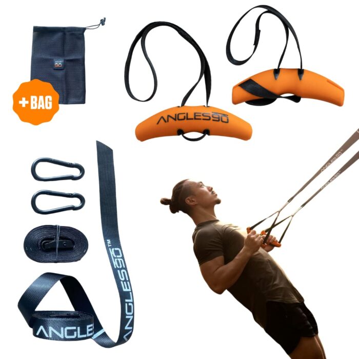 Angles 90 Sling Trainer - Compact All in One Suspension Trainer with the A90 Grip Handles for Door Pull-Ups - Barless Dips - Exercise Equipment - Workout Equipment - Home Gym Equipment