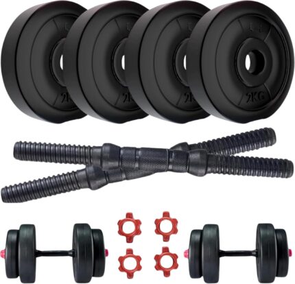 Anshfit Fitness Stylish Home Gym Combo Set, Weight Plates 20Kg Pvc Dumbbell Set | Includes 3Kg X4 | 2Kg X4 | Rods Black