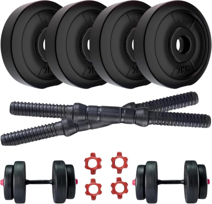 Anshfit Fitness Stylish Home Gym Combo Set, Weight Plates 20Kg Pvc Dumbbell Set | Includes 3Kg X4 | 2Kg X4 | Rods Black