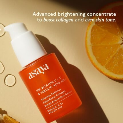 Asaya 15% Vitamin C Face Serum | Brightens Skin, Fades Dark Spots & Boosts Collagen | With Vitamin E for Hydration & Barrier Repair | 3-O-Ethyl Ascorbic Acid & Ferulic Acid | Evens Skin Tone & Lightweight | Non-Greasy, Non-Comedogenic & Non-Irritating | Oily, Dry & Combination Skin | 30ml