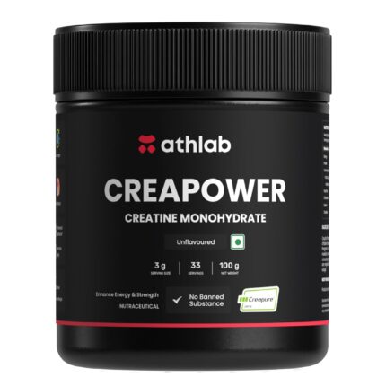 Athlab (by Nutrabay) CreaPower Micronized Creatine Monohydrate Powder - 100g | 100% Creapure® from Germany | NABL Lab Tested | 3g Creatine/Serving | Increases Muscle Mass, Strength, & Power