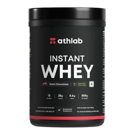 Athlab (by Nutrabay) Instant Whey Protein | Naturally Flavoured & Sweetened with Monk Fruit | No Preservatives, 25g Protein - Dark Chocolate, 500g