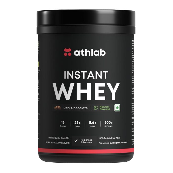 Athlab (by Nutrabay) Instant Whey Protein | Naturally Flavoured & Sweetened with Monk Fruit | No Preservatives, 25g Protein - Dark Chocolate, 500g