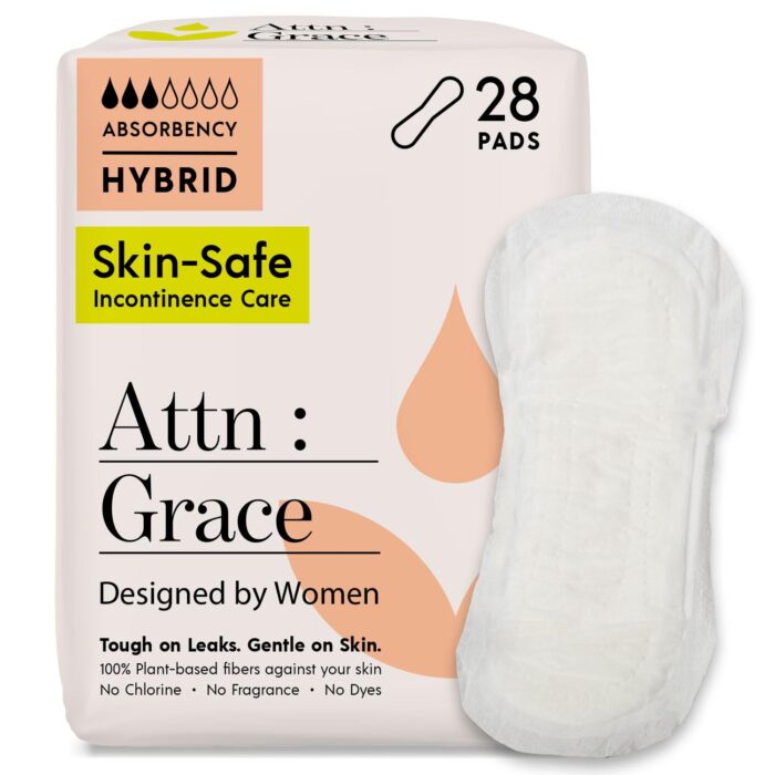 Attn: Grace Incontinence Light Hybrid Pads for Women - 28-Pack - for Light Flow Urinary Incontinence or Bladder Leakage –and Light Period Flow -100% Breathable and Plant-Based with Odor Control (1)