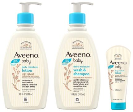 Aveeno Baby Daily Moisture Lotion (227g) & Daily Moisturizing Body Lotion,532ml & Daily Moisture Wash & Shampoo,532ml