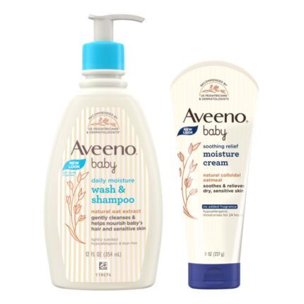 Aveeno Baby Daily Moisturising Bath for Delicate Skin (354ml) & Baby Soothing Relief Moisture Cream Fragrance Free 227g Combo