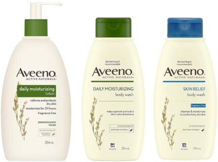 Aveeno Daily Moisturizing Lotion For Normal To Dry Skin With Oats, 354ml & Daily Moisturizing Body Wash For Normal To Dry Skin, 354ml & Skin Relief Body Wash For Sensitive Skin, 354ml