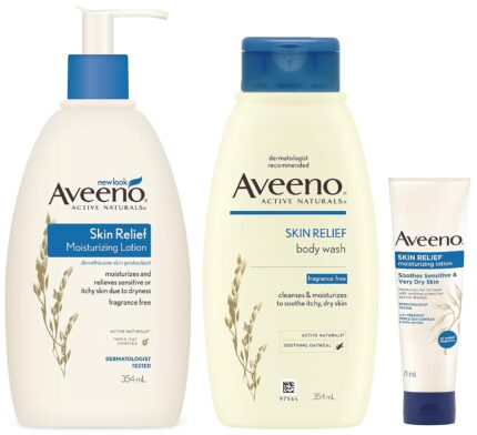 Aveeno Skin Relief Moisturizing Lotion, 354ml & Skin Relief Lotion For Sensitive Skin, White, 71g & Skin Relief Body Wash For Sensitive Skin, 354ml