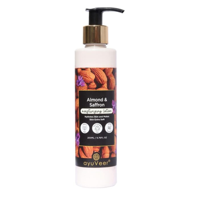 Ayuveer Almond & Saffron Moisturising Lotion Daily Moisturizer For All Skin Type, Gives Non-Greasy, Glowing Skin, For Men & Women |200 ML
