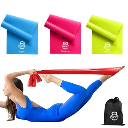 B Fit Exercise Rubber Stretch Resistance Bands, Set of 3 - Men and Women Home Gym Fitness Equipment for Physical Therapy, Pilates, Stretch, Yoga, Strength Training Workout