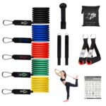 B Fit Professional Level 11 Pcs Resistance Band Set, with 5 Bands Multi-Color Made with 100% Latex, 1 Anchor, 2 Handles, 2 Ankle Straps and one Smart Carry Bag- for Heavy Workout