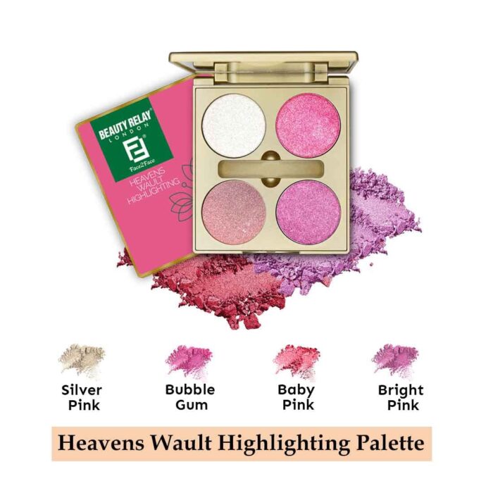 BEAUTYRELAY LONDON - Face 2 Face Heavens Wault Highlighting Palette - ultimate | blusher | highlighter | eye shadow | brighten,looking vibrant- lightweight, shimmer, matte - in 4 versatile shades