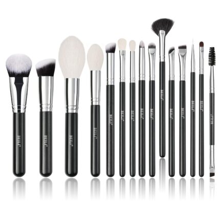 BEILI 15pcs Original Makeup Brushes Set Natural-Synthetic Kabuki Foundation Face Powder Highlighter Contour Concealers Eye Shadows Eyebrow Eyeliner Make Up Brush Kit(Classic Black)