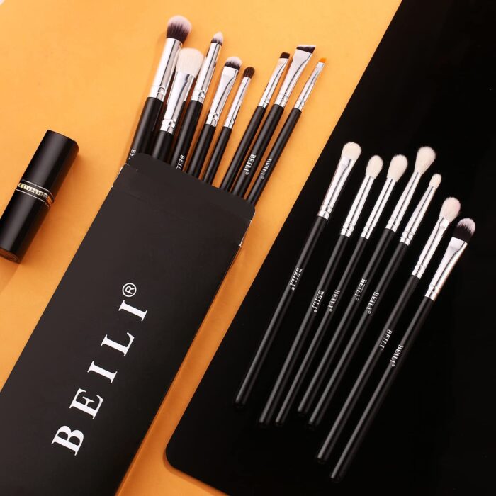 BEILI Makeup Brushes | Set of 15pc Makeup Brushes for Professionals | Classic Black & Silver Color Synthetic Kabuki Foundation Blending Brush | Make Up Applicators Brush Set