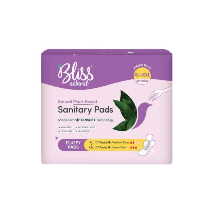BLISSNATURAL 100% Rash Free Sanitary Pads (17 XL + 17 XXL) Pack of 34 Sanitary Napkins for Medium and Heavy Flow | Jumbo Mix Pack | Natural Plant Based Pads For Women