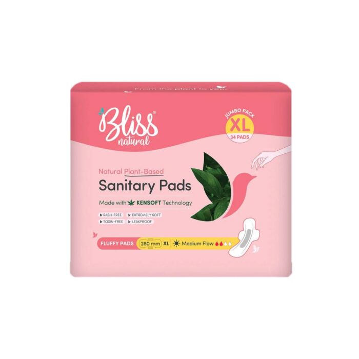 BLISSNATURAL 100% Rash-Free Sanitary Pads For Women XL (Pack of 34) Sanitary Napkins For Medium Flow | Jumbo Pack with 3x Absorption, Ensuring Extreme Softness and Comfort