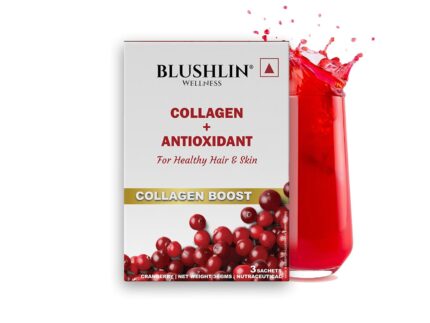 BLUSHLIN Marine Collagen Powder | 3 Sachets of Marine Collagen Powder for Men & Women | Enhances Skin Hydration, Minimizes Skin Damage, Promotes Healthy Skin, Hair, and Nails | Cranberry Flavor.