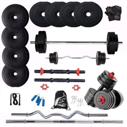 BODYFIT Home Gym Combo Set, [8Kg-100 Kg] Weight Plates, 3ft Curl, 5Ft Straight Rod + Dumbbell Rods, Exercise Set, Home Gym Set Kit. (56Kg Weight Set)