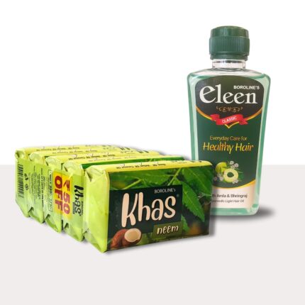 BOROLINE Khas Neem Soap (Pack of 5) & Eleen Classic Herbal Light Hair Oil 200 ml X 1 (Combo Pack of 6)