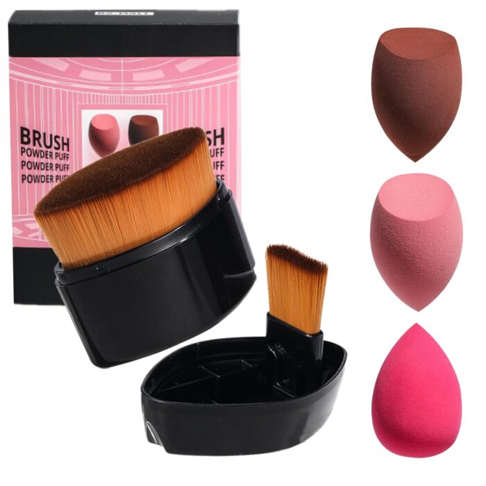 BS-MALL Foundation Makeup Brush Set I Face Magic Makeup Brush Synthetic Powder Cream Cosmetics Brushes with 3 Makeup Sponge Kit