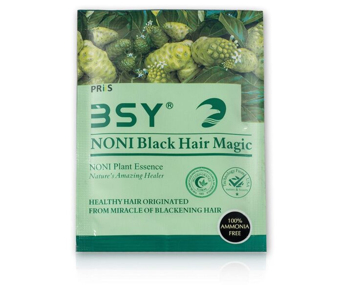 BSY Noni Black Hair Magic Hair color shampoo (20ml x 6 Sachets), Ammonia Free Hair Color Shampoo for men| Natural Black Permanent Hair Dye Shampoo for women, Noni Fruit Hair Dye, 5 Minutes HairColour.