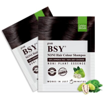 BSY Noni Dark Brown Hair Color Shampoo (20ml x 12 Sachets) | Ammonia Free Shampoo for men | Natural Dark Brown Permanent Hair Dye Shampoo for women | Noni Fruit Hair Dye | Hair Colouring shampoo