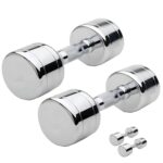 BUDWILL Anti Skid Stainless Steel & Cast Iron Handle Round Shape Dumbbell Fitness Workout 1 Pair Set (2.5 Kg x 2 = 5 kg-Silver)