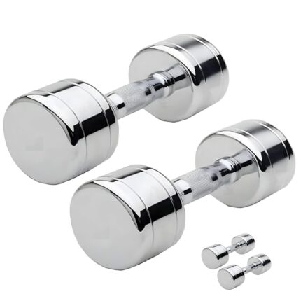 BUDWILL Anti Skid Stainless Steel & Cast Iron Handle Round Shape Dumbbell Fitness Workout 1 Pair Set (2.5 Kg x 2 = 5 kg-Silver)