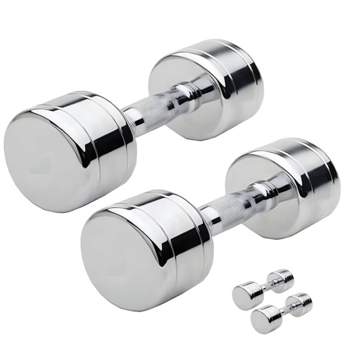 BUDWILL Anti Skid Stainless Steel & Cast Iron Handle Round Shape Dumbbell Fitness Workout 1 Pair Set (2.5 Kg x 2 = 5 kg-Silver)