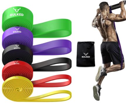 BULKED Resistance Band Set, Pull Up Assist Bands - Stretch Resistance Band Exercise Bands for Men and Woman Resistance Training, Physical Therapy, Home Workouts and Carry Bag Included