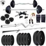 BULLAR Home Gym Combo, 16kg to 30kg 3ft Curl Rod 4ft Straight Rod, Pair Dumbbell Rods, Weight Plates, Gym Equipment Set (16 Kg with accessories)