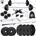 BULLAR Home Gym Combo, Home Gym Equipments for Men with 3Ft Curl,5Ft Straight Rod + 1 Pair Dumbbell Rod, PVC Dumbbell Plates, Home Gym Set, Exercise & Fitness Set with Gym Bag (14KG)