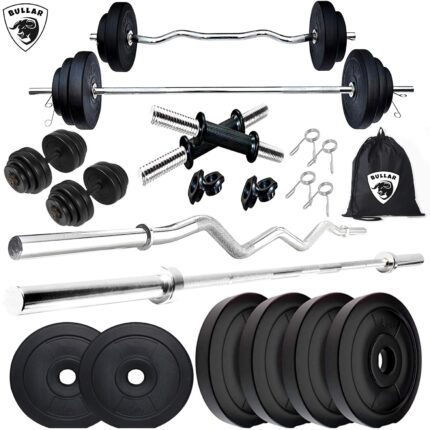 BULLAR Home Gym Combo, Home Gym Equipments for Men with 3Ft Curl,5Ft Straight Rod + 1 Pair Dumbbell Rod, PVC Dumbbell Plates, Home Gym Set, Exercise & Fitness Set with Gym Bag (14KG)