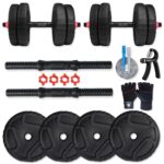 BULLAR Premium Adjustable Dumbbells Set 8 Kg to 30 Kg with Pair of Dumbbell Rods and PVC Weight Plates with Premium gym accessories (10Kg Dumbell With Acc)