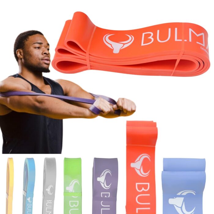 BULMARC's Resistance Band Pull Up Assist Bands with 65+ Exercises for Pull Ups, Workout, Chin Ups, Stretching, Weight Loss & Powerlifting, Anti Snap Natural Latex (Orange (Ultra Heavy) 43-75 KGS)