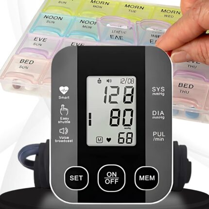 Balson AK-S10 Digital Blood Pressure Monitor with Talking Guidance + MDB-101 Weekly Pill Organizer for Reliable Health Monitoring and Medicine Management