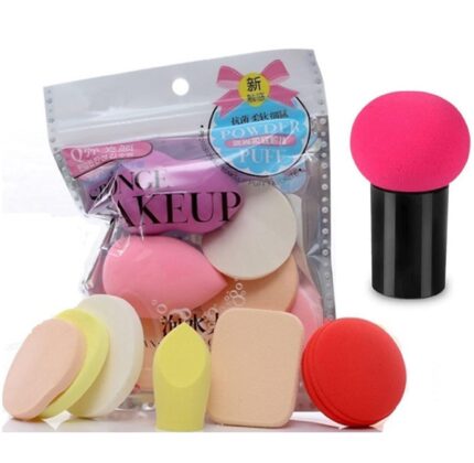 Beautiflame Make Up Sponge Blender Puff (Color May Vary) - Set of 6 and 1 Pink Mushroom Puff Blender Sponge