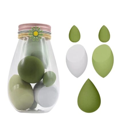 Beauty Blender Sponge Set - 5PCS Soft Beauty Blending Egg Sponges Jar - for All Kind of Cosmetics, Liquid Foundation, BB Cream, Powder, Concealer, Multi-Colored Face Make Up Sponges with Storage Jar
