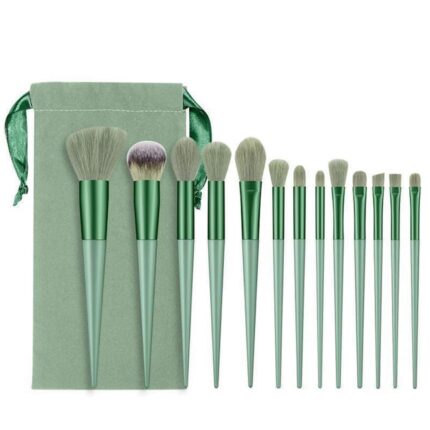 Beauty Gelanzi Makeup Brush Set Professional Fix+ Plus 13pcs Foundation Powder Eyeshadow Eyebrow Brush Set Celebrity Cosmetic Tool Brush with Green Bag Synthetic Kabuki Compatible Tool Kit
